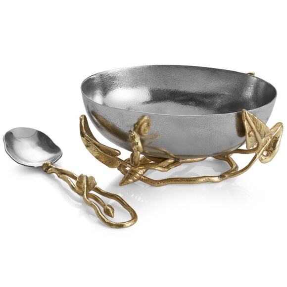 Michael Aram Enchanted‎ Garden Nut Bowl With Spoon Stainless Steel Brass Crystal - Picture 1 of 10